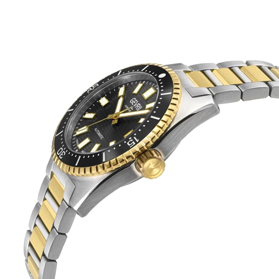 Gevril Men's Atlantic Avenue 316L Stainless Steel Case, Black Ceramic Bezel, Black Embossed Dial, Two toned SS/IPYG Bracelet. - Image 3