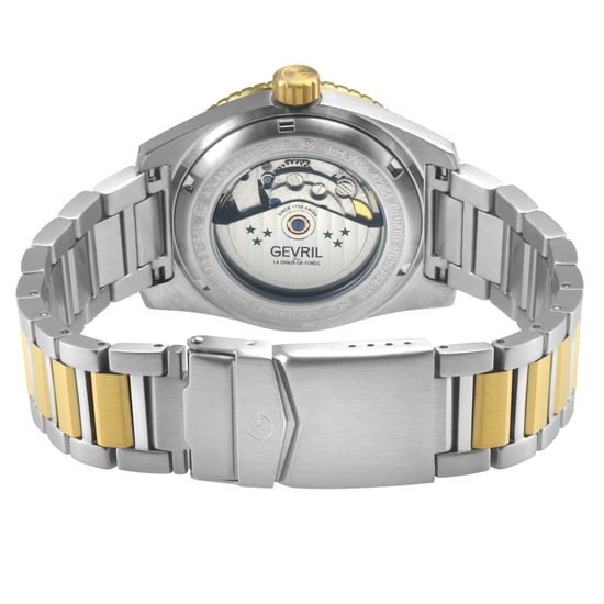 Gevril Men's Atlantic Avenue 316L Stainless Steel Case, Black Ceramic Bezel, Black Embossed Dial, Two toned SS/IPYG Bracelet. - Image 4