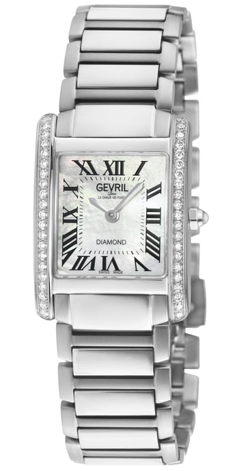 Gevril Women's Regina Swiss Diamond Watch, White MOP Dial, 316L SS 2 sides Diamond Case, 316L Stainless Steel Bracelet. - Image 1