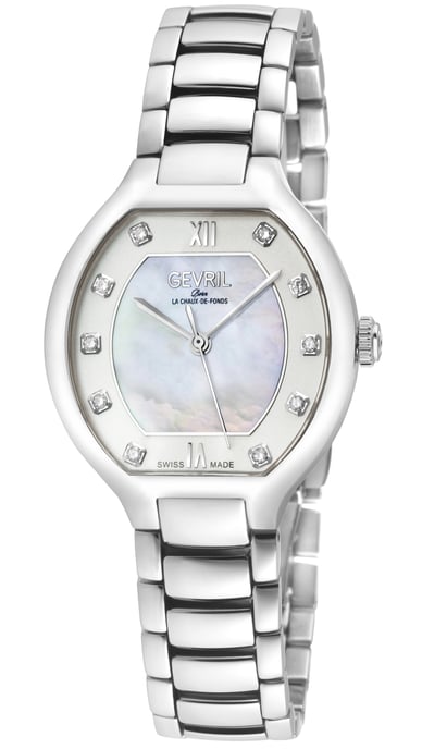 Gevril Women's Lugano Swiss Diamond Watch, White MOP Dial,316L Stainless Steel Case, 316L Stainless Steel Bracelet Watch. - Image 1