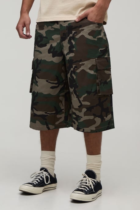 Wide Fit Camo Cargo Longline Short - Image 1