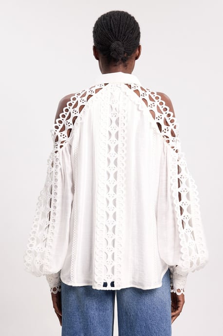 Tape Detail Cold Shoulder Woven Blouse - Image 4