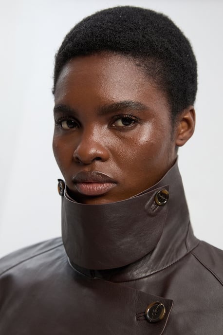 Leather High Neck Crop Trench Coat - Image 5