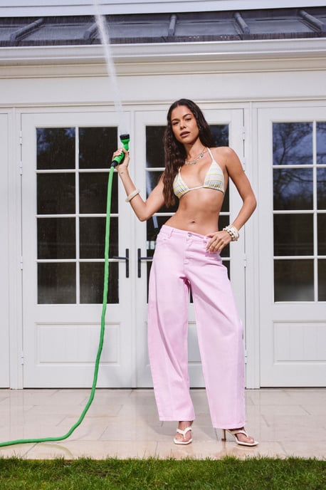 Mid Waist Twisted Seam Barrel Leg Jean - Image 1