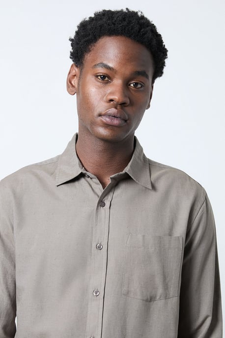 Khaki Linen Blend Long Sleeve Shirt - Image 2