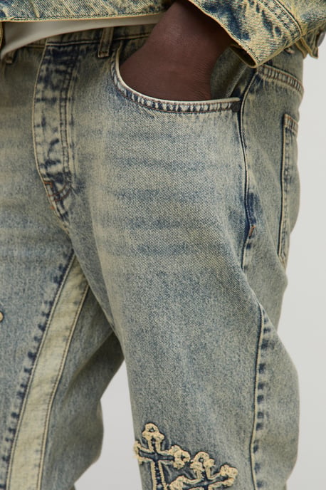 Slim Flared Cross Applique Panelled Jeans - Image 3