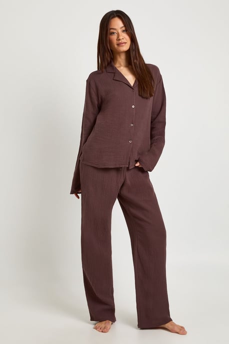 Tall Muslin Long Sleeve Shirt & Trouser Pyjama Set - Image 1