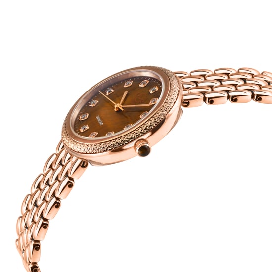 GV2 Arezzo Women's Diamond Watch, IPRG Case, Tiger Eye Dial, 316L Stainless Steel IPRG Bracelet Watch. - Image 3