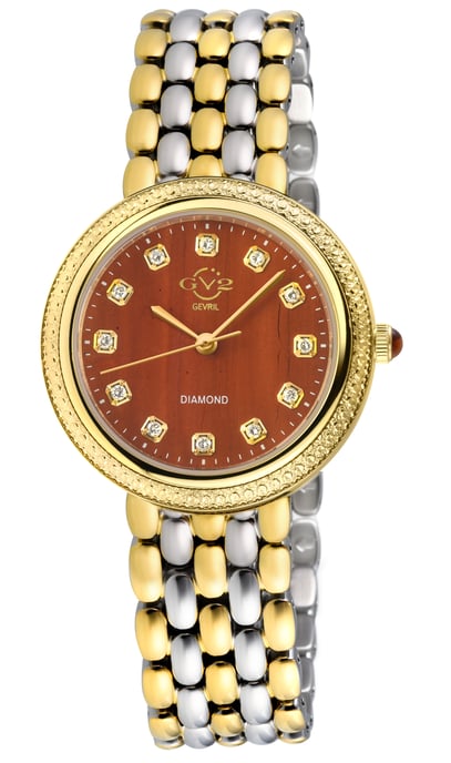 GV2 Arezzo Women's Diamond Watch, IPYG Case, Red Jasper Dial, Two toned SS/IPYG Bracelet Watch. - Image 1