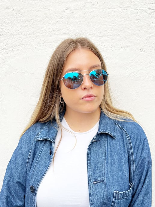 Silver Aviator Sunglasses With Blue Mirrored Lenses - Image 2