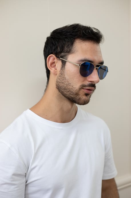 Silver Aviator Sunglasses With Blue Mirrored Lenses - Image 5