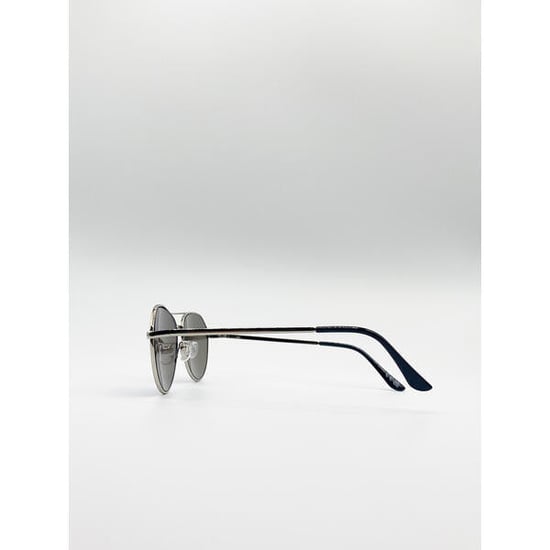 Silver Aviator Sunglasses With Blue Mirrored Lenses - Image 6