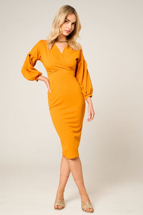 Belted Bodycon Midi Wrap Dres - Image 3