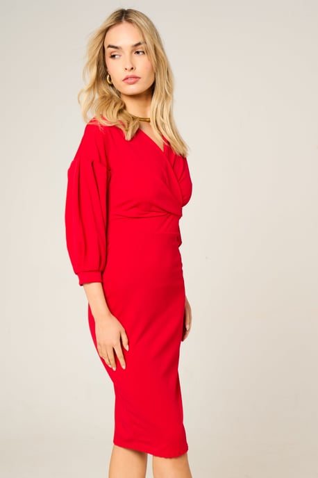 Belted Bodycon Midi Wrap Dres - Image 3
