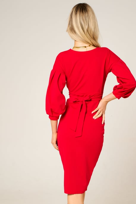 Belted Bodycon Midi Wrap Dres - Image 4