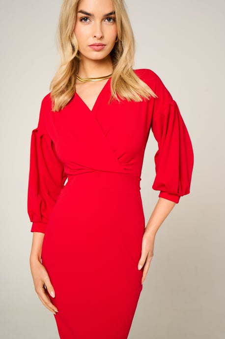 Belted Bodycon Midi Wrap Dres - Image 5