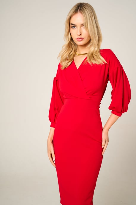 Belted Bodycon Midi Wrap Dres - Image 6