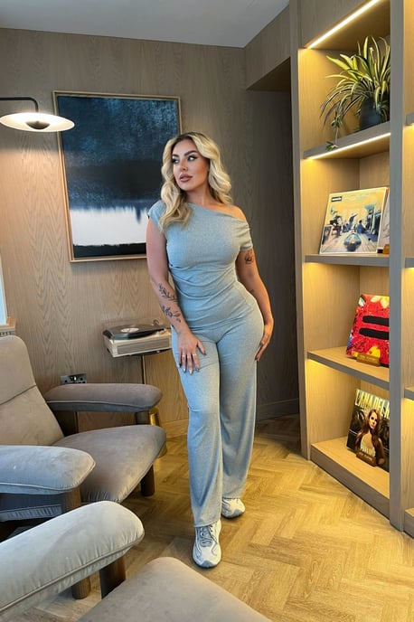 Ribbed Slash Neck Top with Wide Leg Trouser Loungewear Set - Image 4