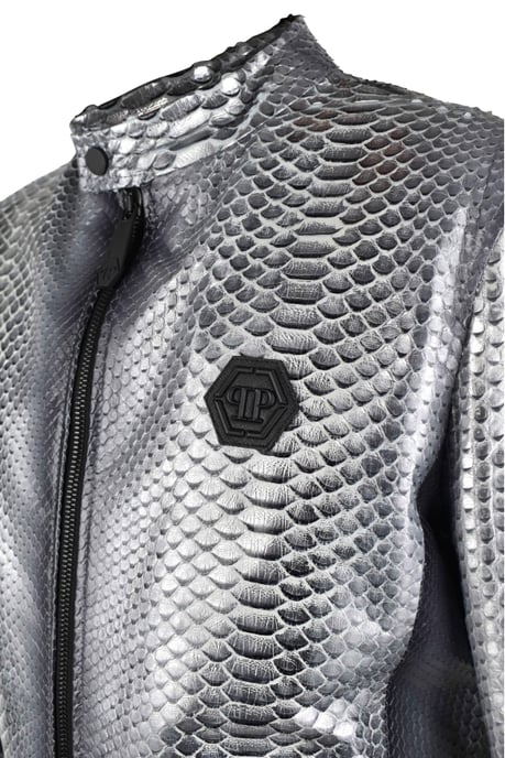 Philipp Plein Leren jas Zilver - Image 3