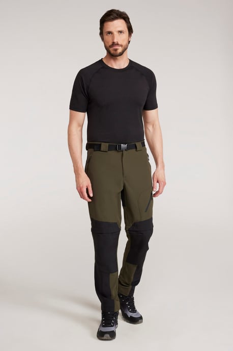 Men's Trekking Convertible Trouser Water Resistant Stretchy Hiking Zip Off Pants Green - Image 3