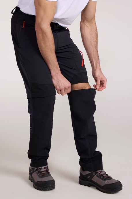 Men's Trekking Convertible Trouser Water Resistant Stretchy Hiking Zip Off Pants Black - Image 3
