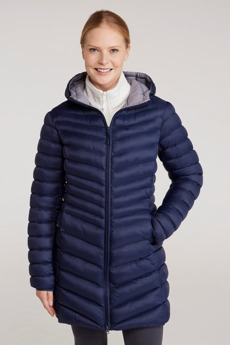 'Florence' Women's Long Padded Jacket Water Resistant Winter Coat Navy - Image 1