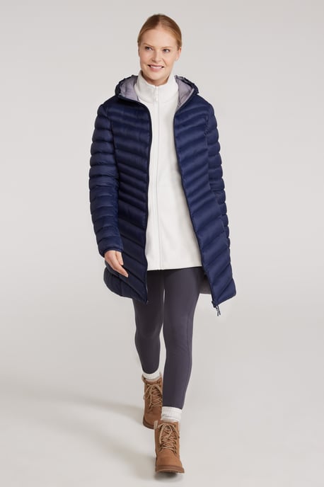 'Florence' Women's Long Padded Jacket Water Resistant Winter Coat Navy - Image 3