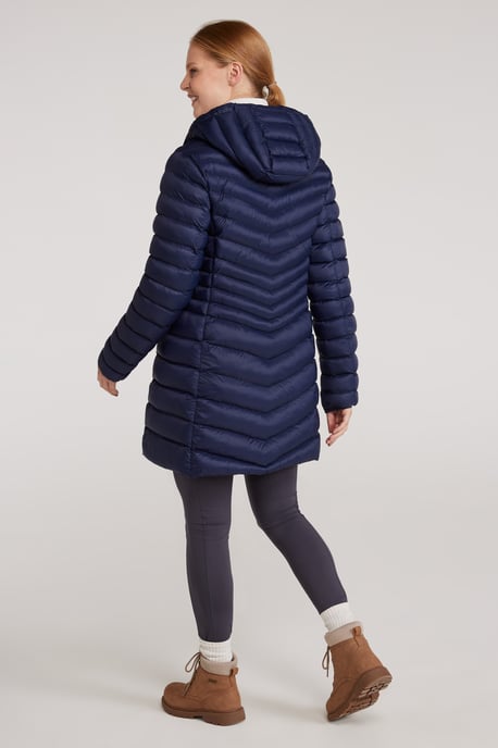 'Florence' Women's Long Padded Jacket Water Resistant Winter Coat Navy - Image 4