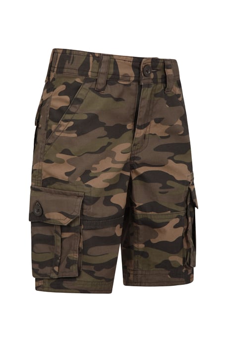 'Camo' Kids Cargo Shorts Cotton Multiple Pockets Comfy Casual Bottoms Khaki - Image 2