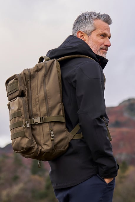 'Legion' Backpack with Rain Cover Emergency Whistle Spacious Hiking Rucksack Khaki - Image 1