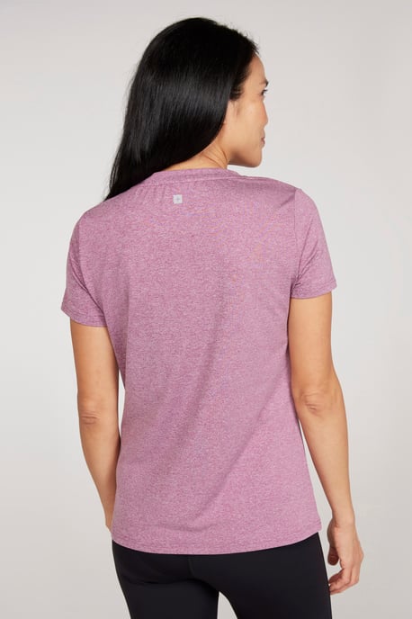 'Vitality' Women's V Neck Tee Quick Wicking Comfy T-Shirt Berry - Image 3