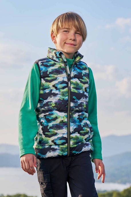 'Rocko' Kids Printed Gilet Water Resistant Padded Rain Jacket Green - Image 1