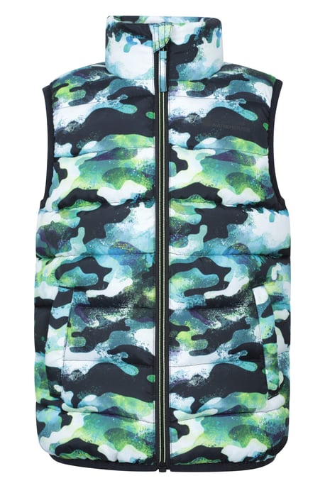 'Rocko' Kids Printed Gilet Water Resistant Padded Rain Jacket Green - Image 2