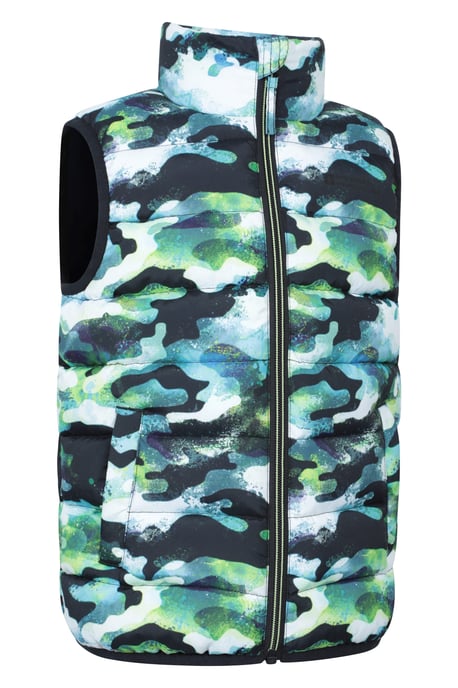'Rocko' Kids Printed Gilet Water Resistant Padded Rain Jacket Green - Image 3