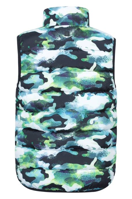 'Rocko' Kids Printed Gilet Water Resistant Padded Rain Jacket Green - Image 4