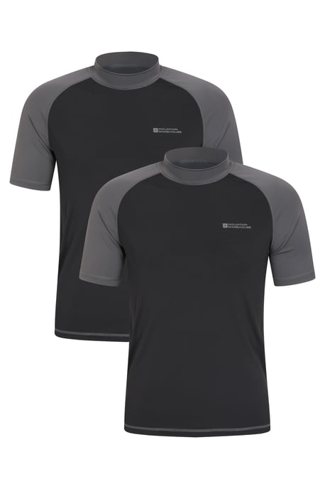 Men's Rash Vest Sun Protection Quick Dry Stretchy Swimwear - Pack of 2 Dark Grey - Image 1