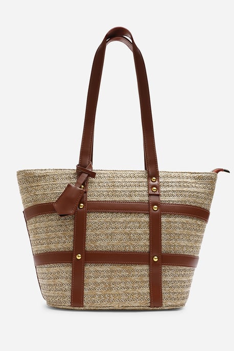 Catalina Large Raffia Bag with Stud Detail - Image 1