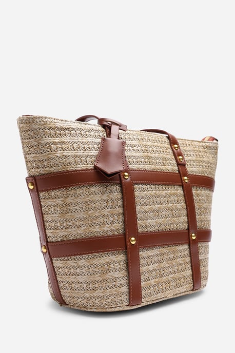Catalina Large Raffia Bag with Stud Detail - Image 2
