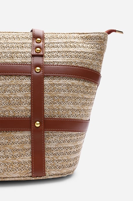 Catalina Large Raffia Bag with Stud Detail - Image 3