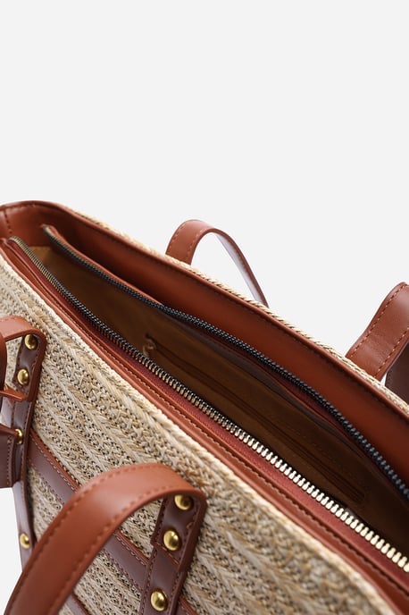 Catalina Large Raffia Bag with Stud Detail - Image 4
