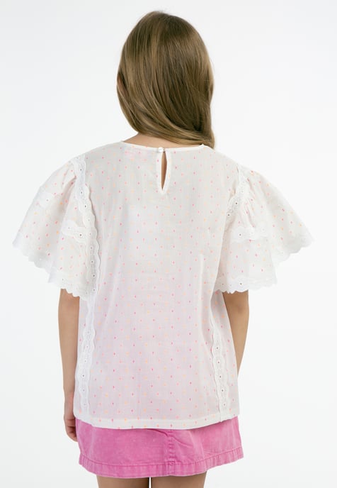 Mymo Blouse Meisje Wit roze oranje stippen - Image 4
