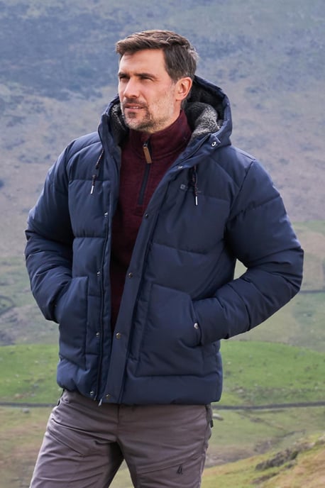 'Manta' Men's Borg Lined Jacket Isotherm Water Resistant Padded Coat Navy - Image 1