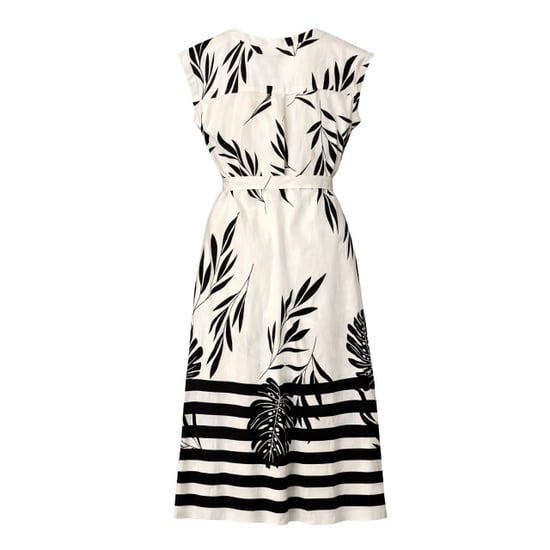 Smashed Lemon Witte maxi jurk met zwarte bladerenprint en gestreepte zoom | - Image 4