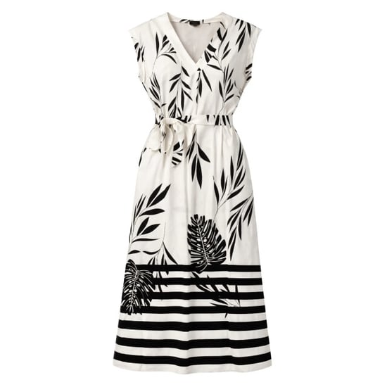 Smashed Lemon Witte maxi jurk met zwarte bladerenprint en gestreepte zoom | - Image 6