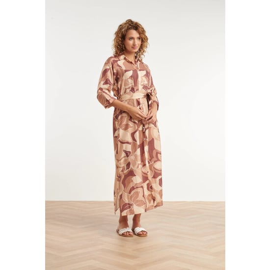 Smashed Lemon Midi jurk met bloemenprint in bruin en beige en ceintuur | - Image 3