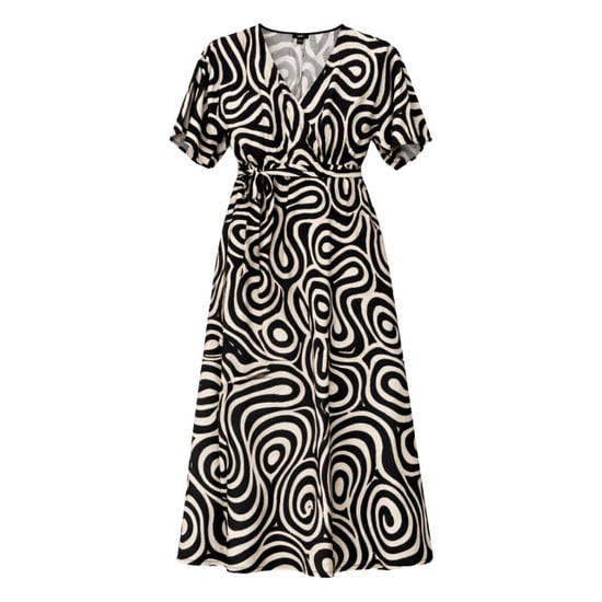 Smashed Lemon Zwart-witte maxi jurk met grafische print en ceintuur | - Image 3
