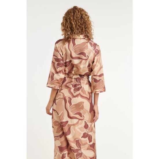 Smashed Lemon Midi jurk met bloemenprint in bruin en beige en ceintuur | - Image 4