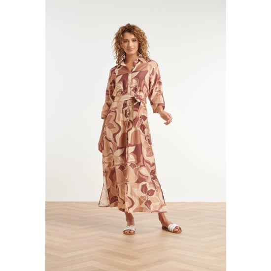 Smashed Lemon Midi jurk met bloemenprint in bruin en beige en ceintuur | - Image 5