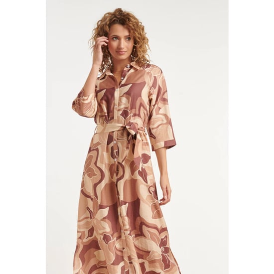 Smashed Lemon Midi jurk met bloemenprint in bruin en beige en ceintuur | - Image 6