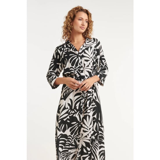 Smashed Lemon Zwart-witte blousejurk met tropische print | - Image 6
